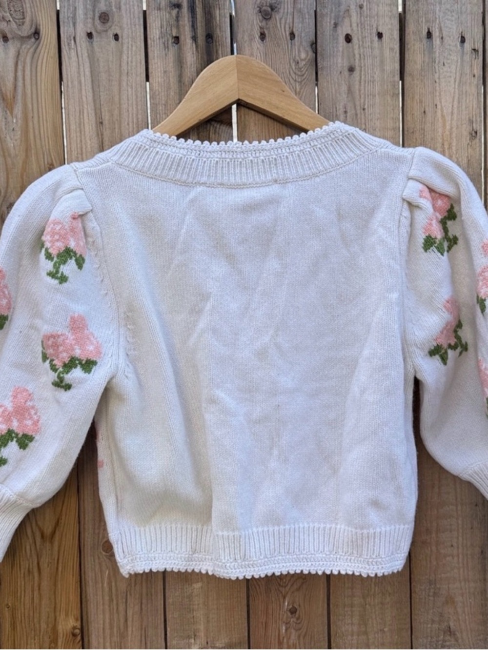 LoveShackFancy Cream Cropped Knit Sweater with Scalloped Edge - Picture 2 of 4
